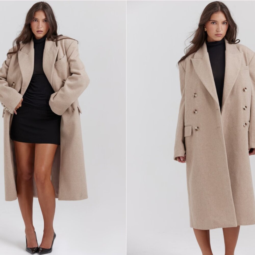 House of CB Carter oatmeal double breasted coat - Picture 2 of 9